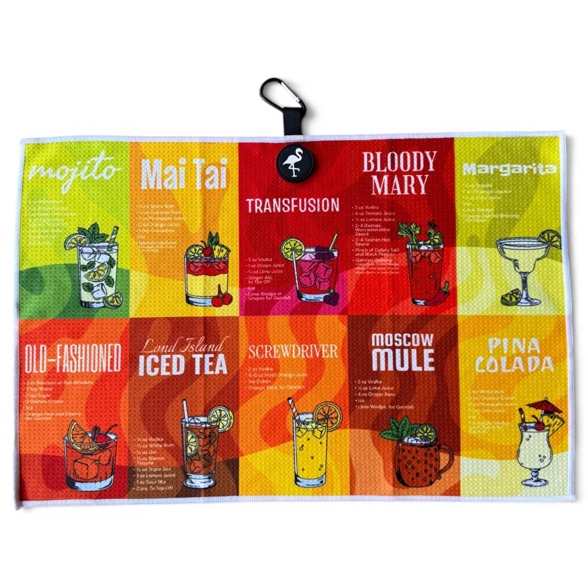 Classic Cocktails Golf Towel | 24” x 16” Microfiber Towel | Magnetic Clip & Carabiner | Premium Golf Accessory