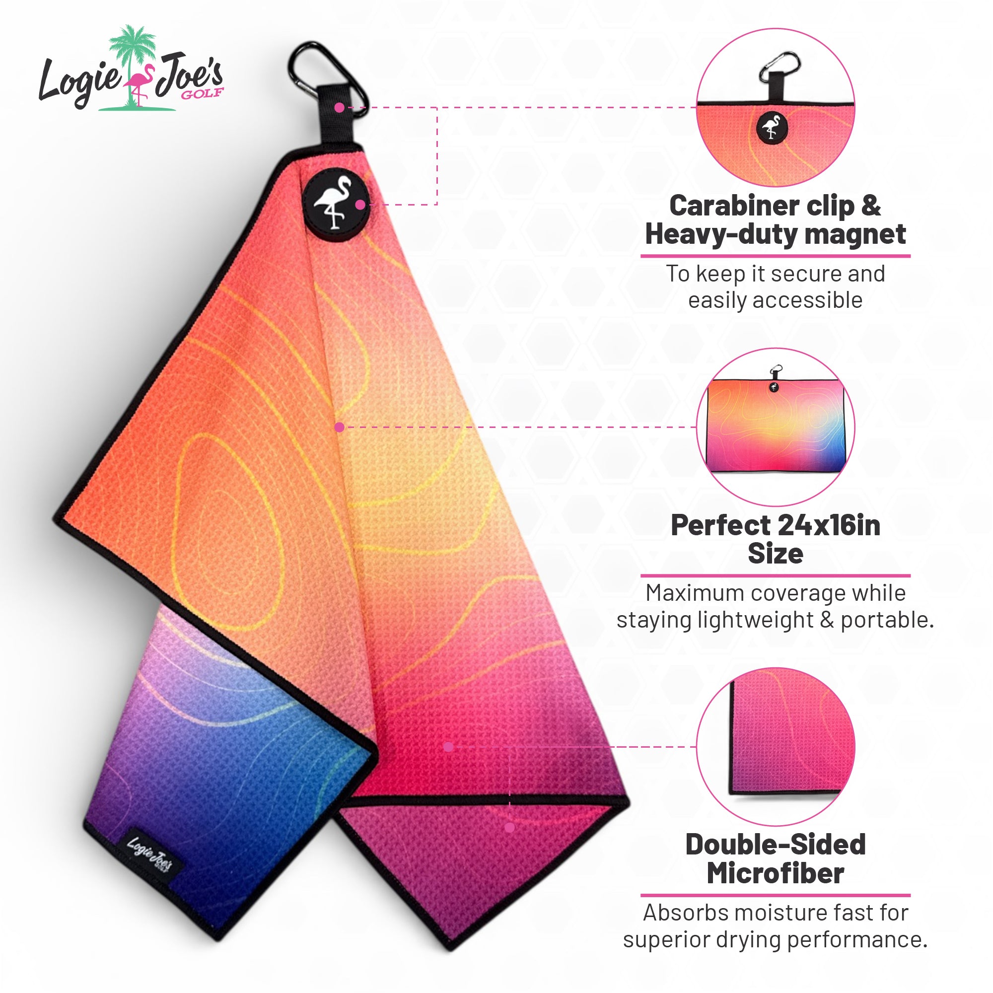 Classic Cocktails Golf Towel | 24” x 16” Microfiber Towel | Magnetic Clip & Carabiner | Premium Golf Accessory